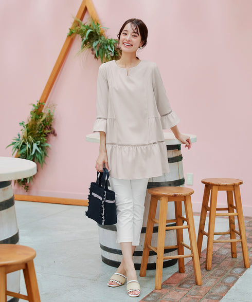 はしごレースフレアスリーブチュニックブラウス