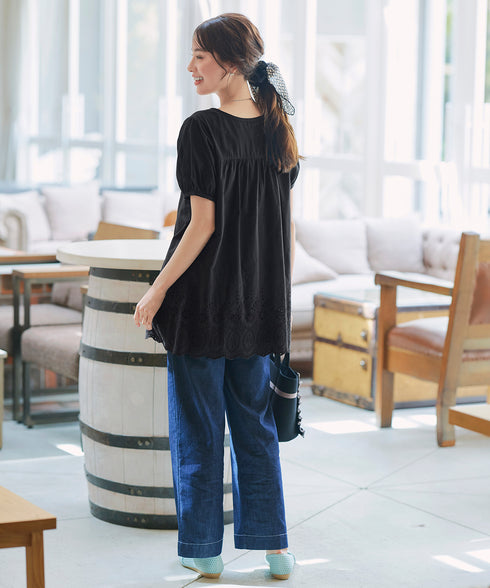 パンチングレースピンタックチュニックブラウス