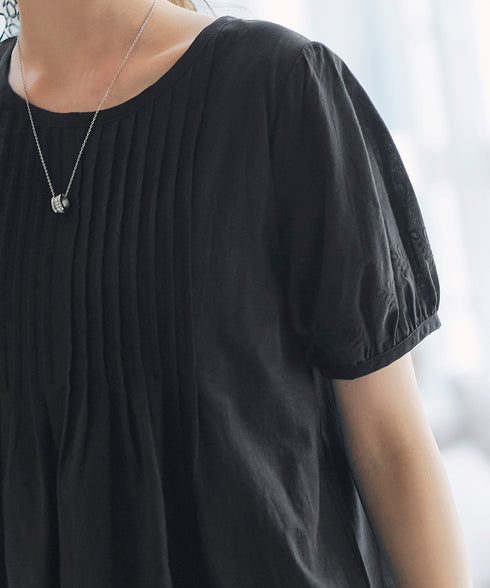 パンチングレースピンタックチュニックブラウス