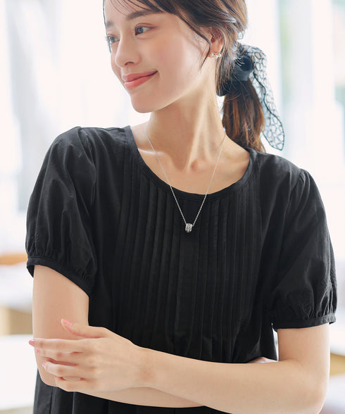 パンチングレースピンタックチュニックブラウス