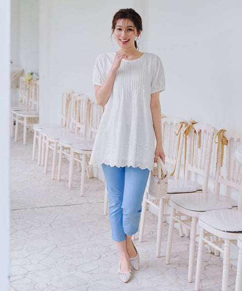 パンチングレースピンタックチュニックブラウス