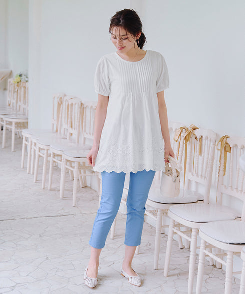 パンチングレースピンタックチュニックブラウス