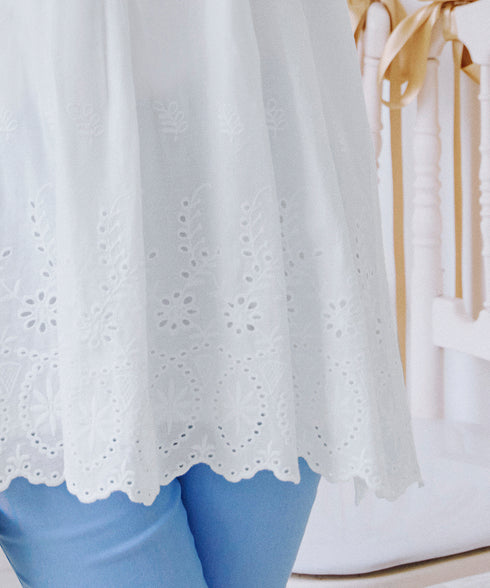 パンチングレースピンタックチュニックブラウス