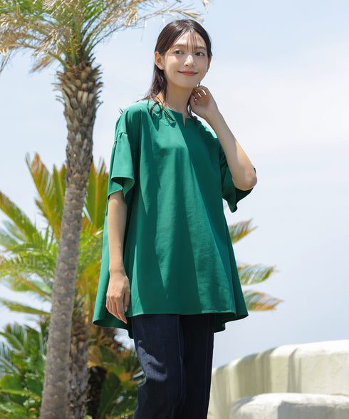 【アウトレット】キーネックフレア袖チュニックブラウス