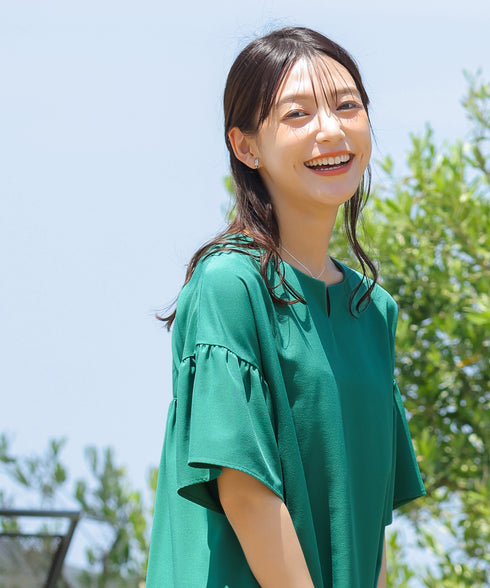 【アウトレット】キーネックフレア袖チュニックブラウス