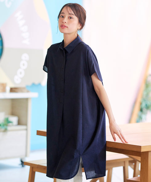 フレンチリネンチュニックシャツ
