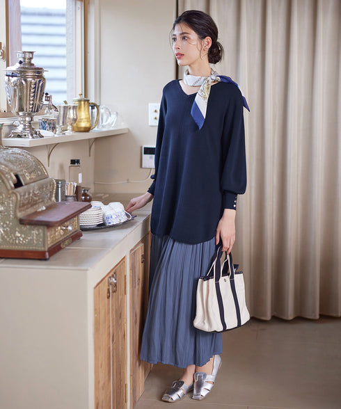 【アウトレット】Vネックラウンドヘムニットチュニック