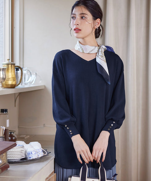 【アウトレット】Vネックラウンドヘムニットチュニック