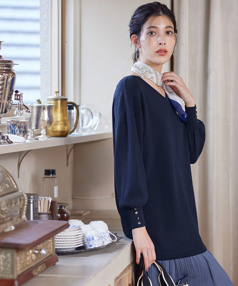 【アウトレット】Vネックラウンドヘムニットチュニック