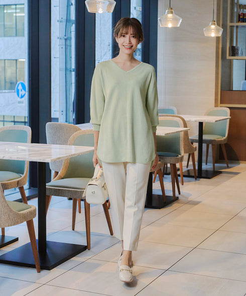 【アウトレット】Vネックラウンドヘムニットチュニック