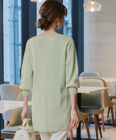 【アウトレット】Vネックラウンドヘムニットチュニック