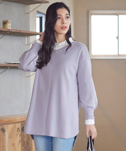 【アウトレット】Vネックラウンドヘムニットチュニック