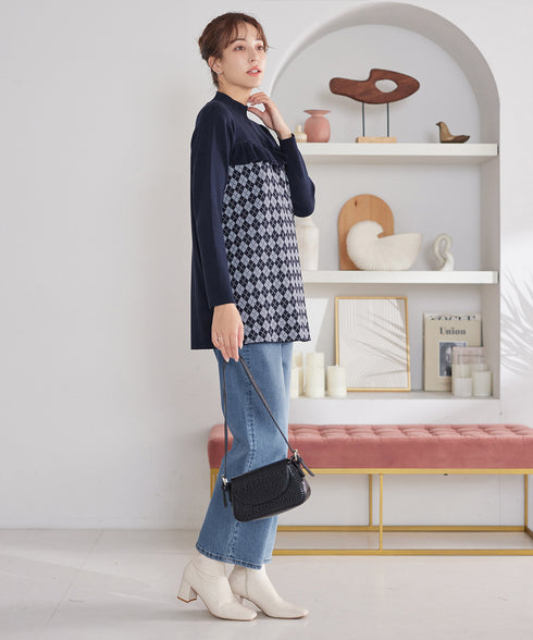 アーガイルジャガードフリルチュニック