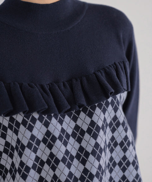 アーガイルジャガードフリルチュニック