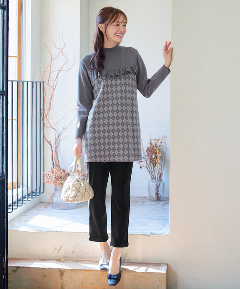 アーガイルジャガードフリルチュニック