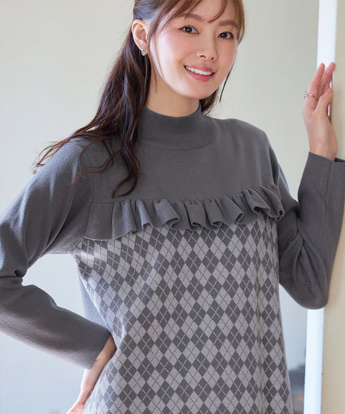 アーガイルジャガードフリルチュニック