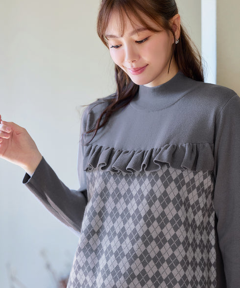 アーガイルジャガードフリルチュニック