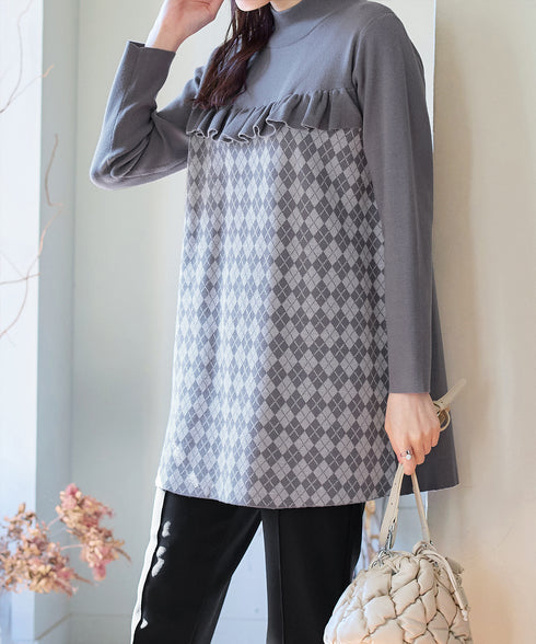 アーガイルジャガードフリルチュニック