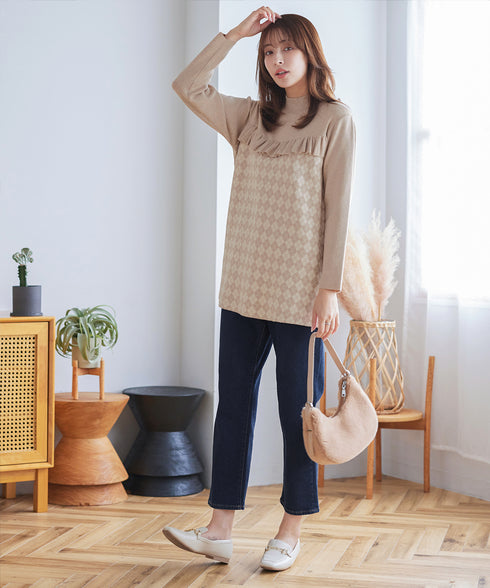 アーガイルジャガードフリルチュニック