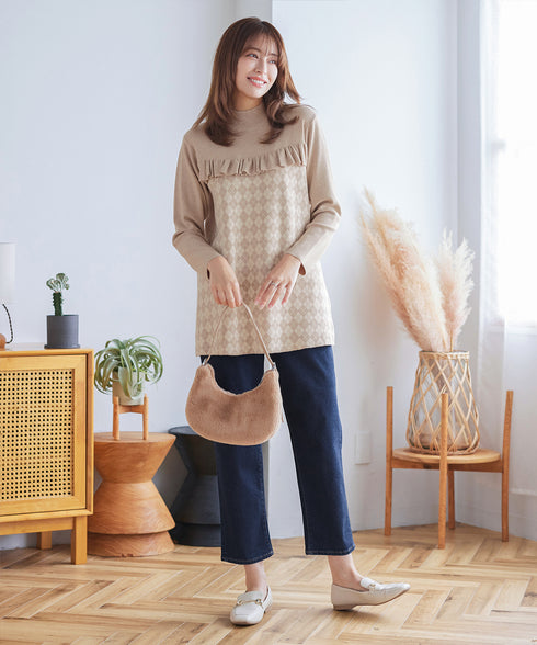 アーガイルジャガードフリルチュニック