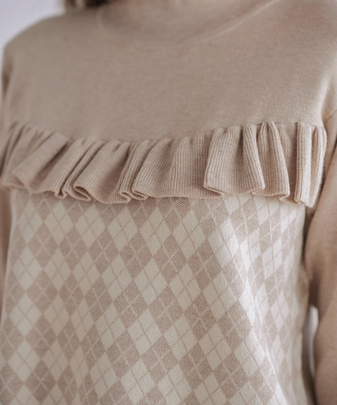 アーガイルジャガードフリルチュニック