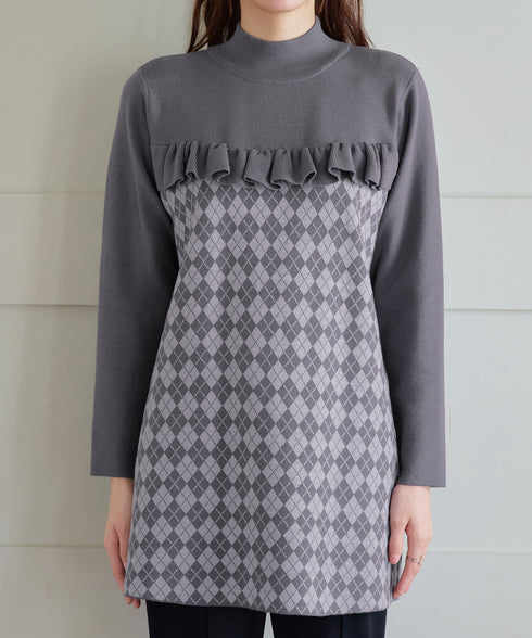 アーガイルジャガードフリルチュニック