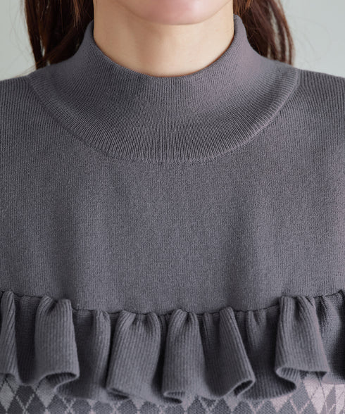 アーガイルジャガードフリルチュニック