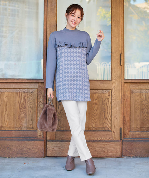 アーガイルジャガードフリルチュニック