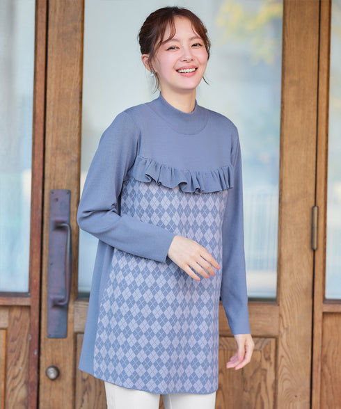 アーガイルジャガードフリルチュニック