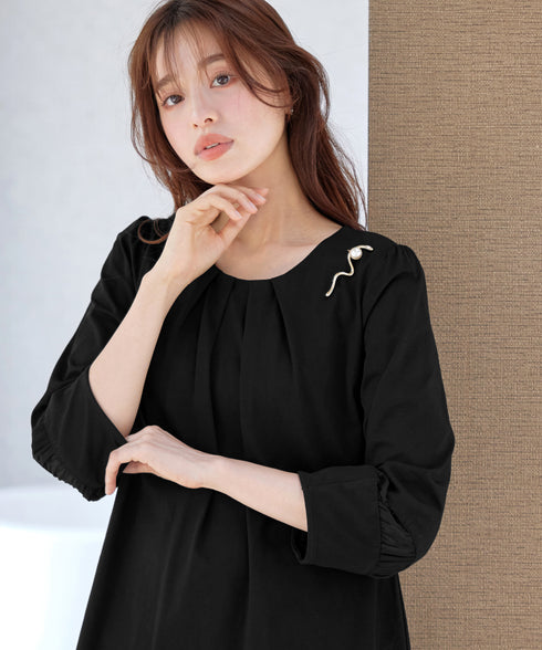 ランタンパフ袖カットソー切替チュニック