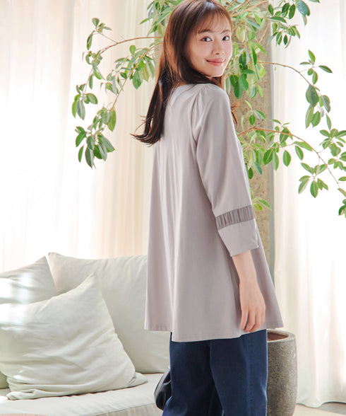 ランタンパフ袖カットソー切替チュニック