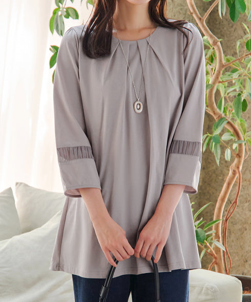 ランタンパフ袖カットソー切替チュニック