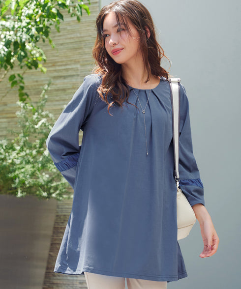 ランタンパフ袖カットソー切替チュニック