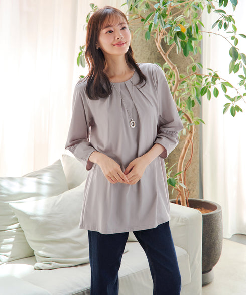 ランタンパフ袖カットソー切替チュニック