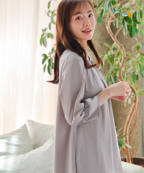 ランタンパフ袖カットソー切替チュニック