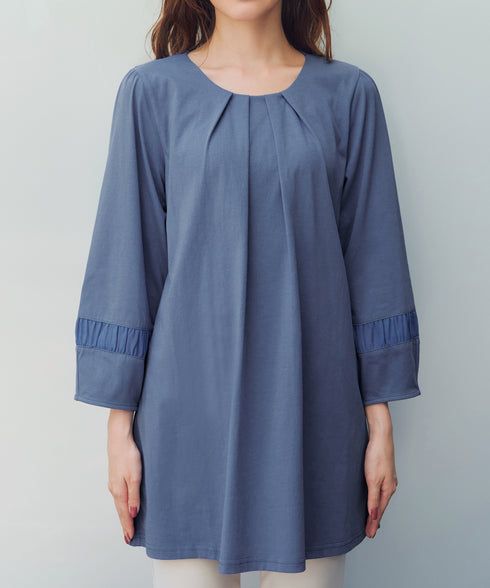 ランタンパフ袖カットソー切替チュニック