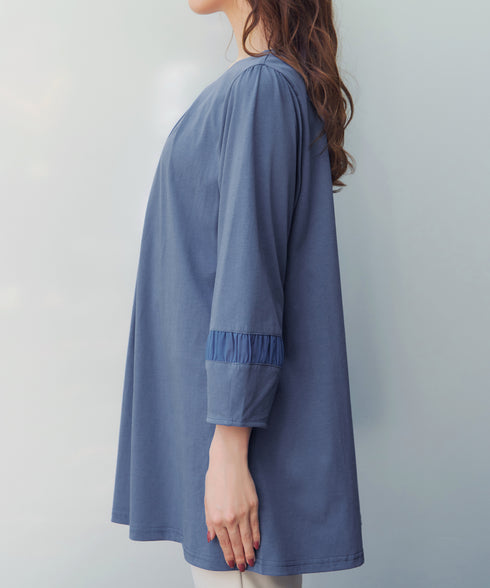 ランタンパフ袖カットソー切替チュニック