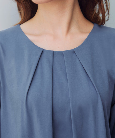 ランタンパフ袖カットソー切替チュニック