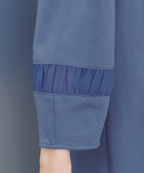 ランタンパフ袖カットソー切替チュニック