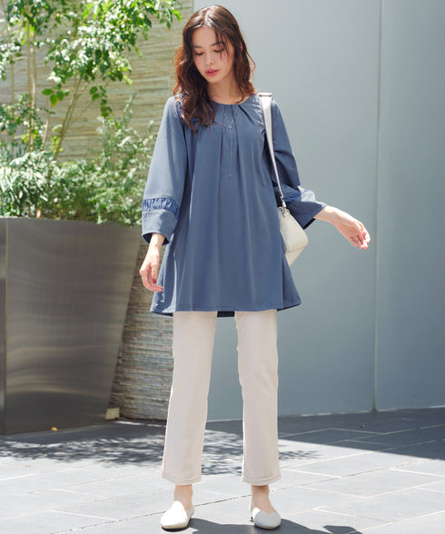 ランタンパフ袖カットソー切替チュニック