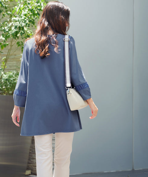 ランタンパフ袖カットソー切替チュニック