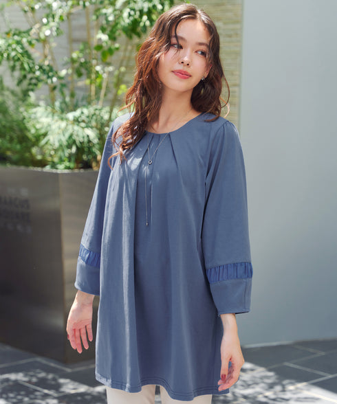 ランタンパフ袖カットソー切替チュニック