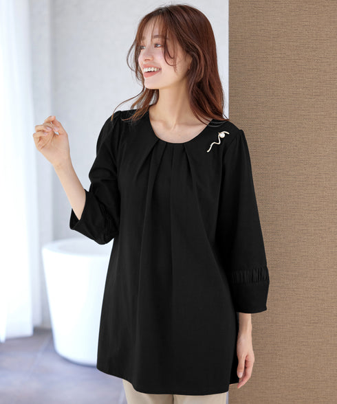 ランタンパフ袖カットソー切替チュニック