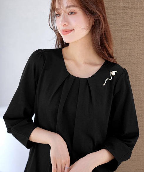 ランタンパフ袖カットソー切替チュニック