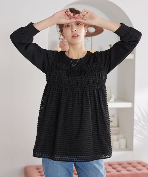 ポンチ×ジャガードドッキングチュニック
