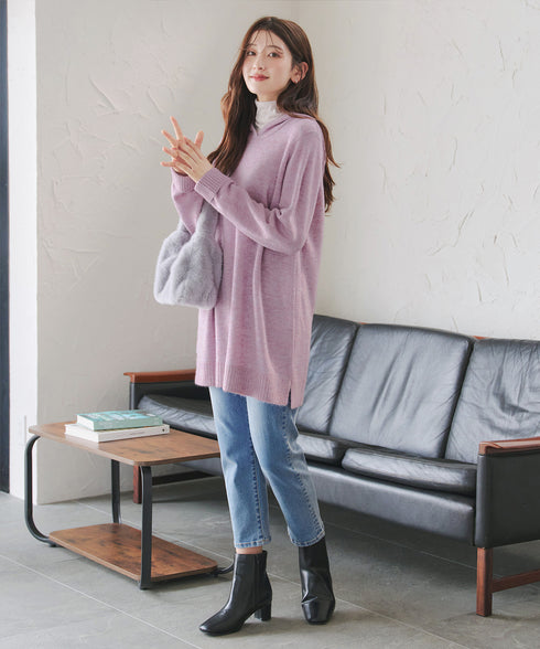 メランジフーディーニットチュニック