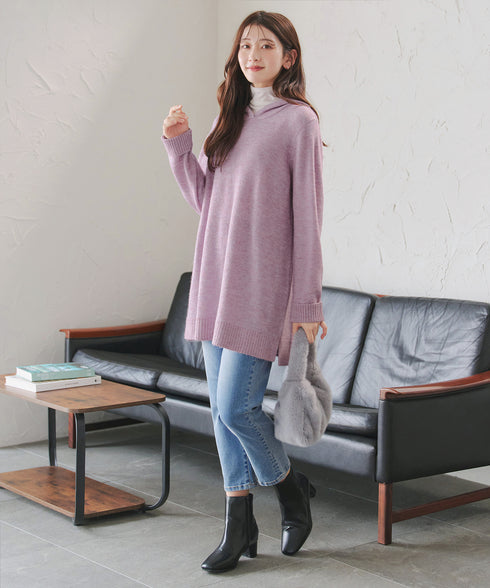 メランジフーディーニットチュニック