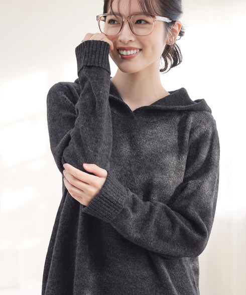 メランジフーディーニットチュニック