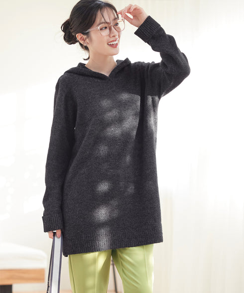 メランジフーディーニットチュニック