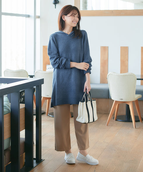 メランジフーディーニットチュニック